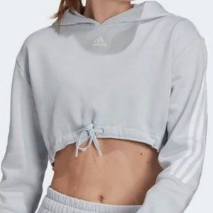 ADIDAS - Women's Halo Blue/White Crop Hoodie - Siz